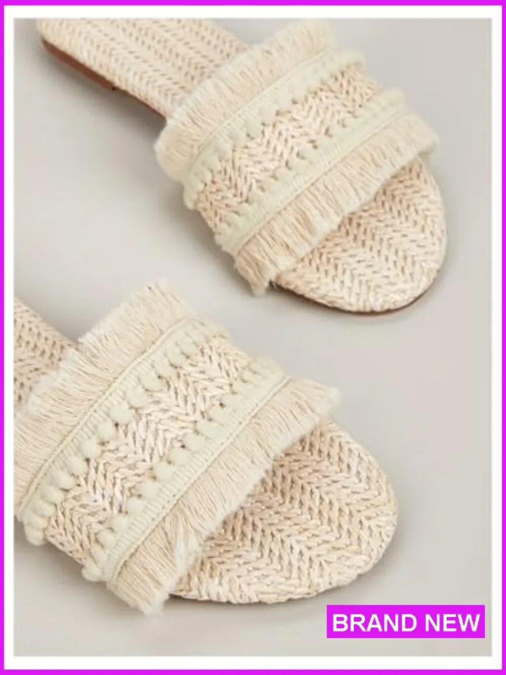 Straw Crochet Open Toe Flat Sandals Boho Summer Beach Slip On Slide